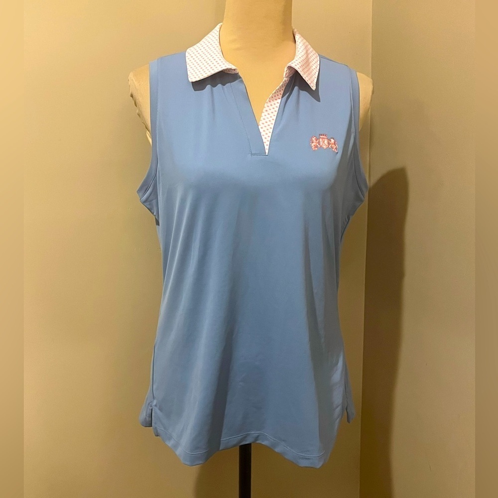 Fairway & Greene Maren Moonlight Sleeveless Polo Pink/White Collar, size Medium